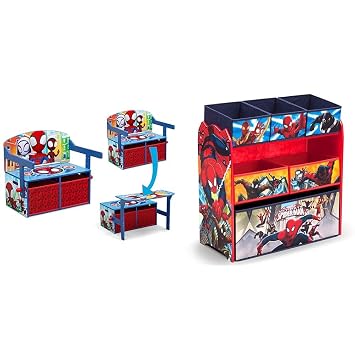 Delta Children Kids Convertible Activity Bench - Greenguard Gold Certified, Marvel Spidey and His Amazing Friends & Multi-Bin Toy Organizer, Marvel Spider-Man