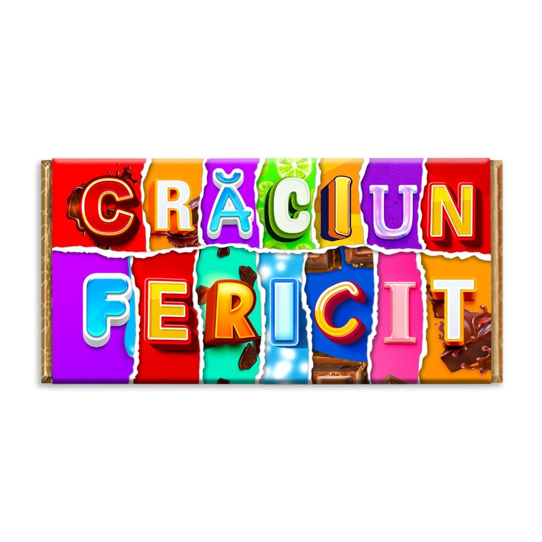 Craciun Fericit Merry Christmas Xmas Romanian Chocolate Bar Wrapper Novelty Gift Present (With Chocolate Bar)