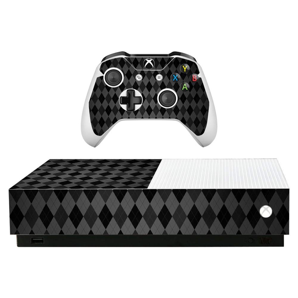 MightySkins Skin for Microsoft Xbox One S All-Digital Edition - Black Argyle | Protective, Durable, and Unique Vinyl Decal wrap Cover | Easy to Apply, Remove, and Change Styles | Made in The USA