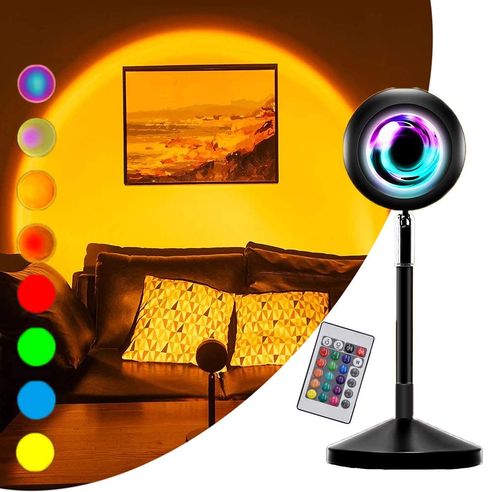 Plastic Sunset LED Lamp, 16 Colors Sun Lamp with Remote, Sunset Light Projector for Bedroom, Living Room, and Kids' Rooms, Night Lamp for Ambient Lighting and Relaxation
