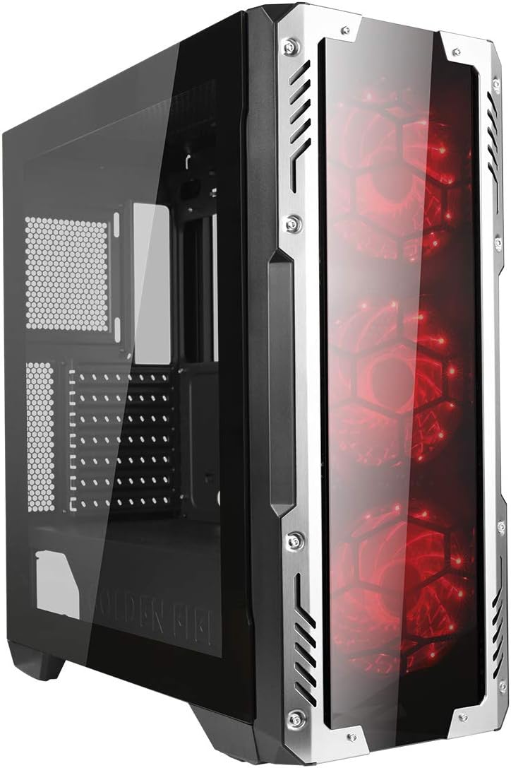 GOLDEN FIELD Z2 PC Case, Pre-Installed 3 Red LED Fans, Gaming Computer Case, Mid Tower ATX Cases, Tempered Glass 3 Side Panels