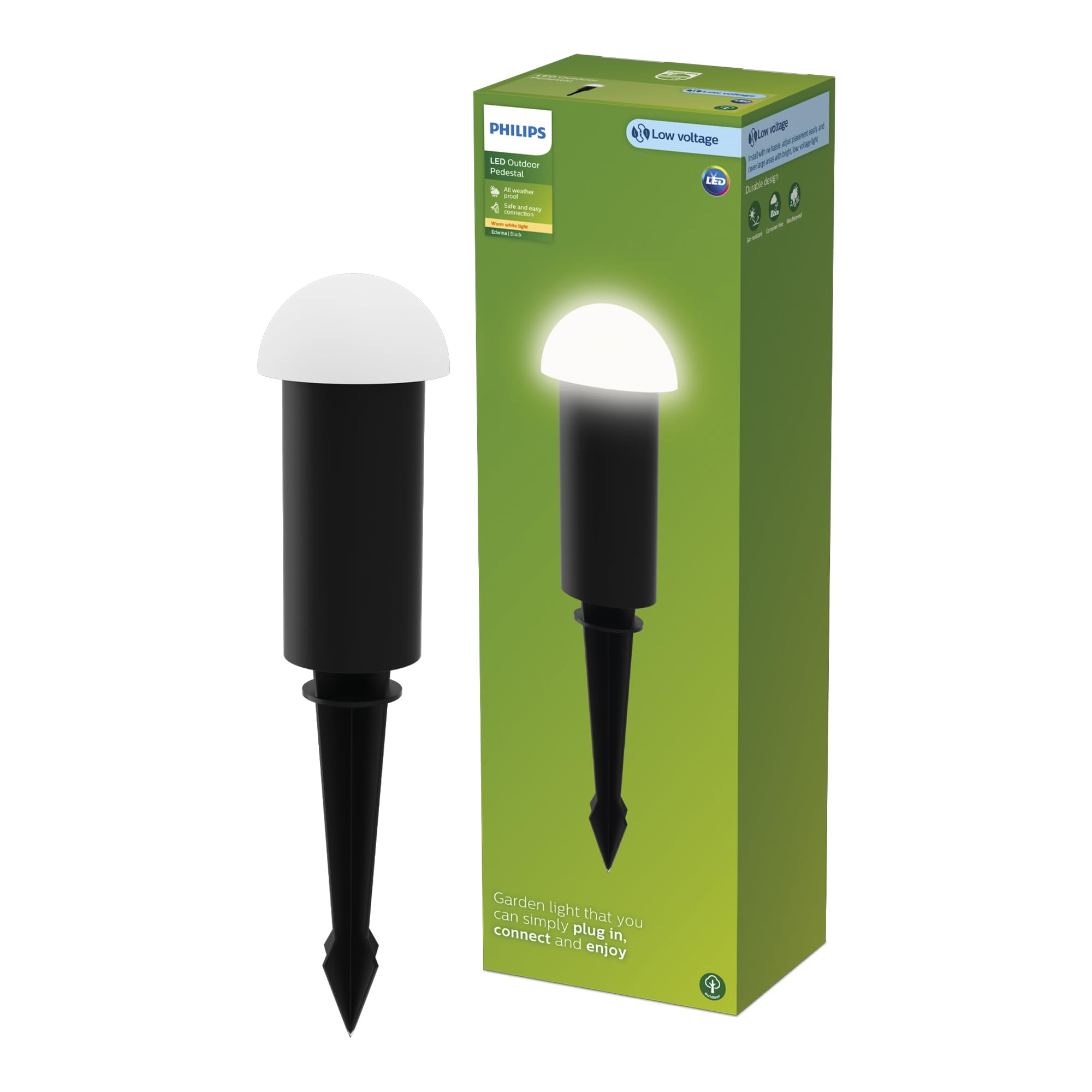 Philips Edwina Outdoor 24 V GardenLink Low-Voltage Pedestal Light, 2700 K, 180 lm, Black, Extension Pack​