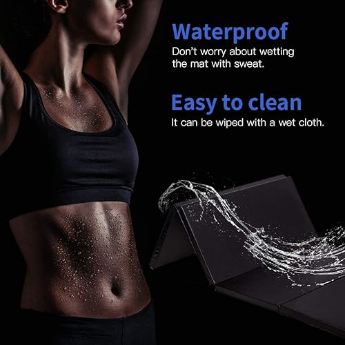 Miniatura 5 de Colchoneta de gimnasia para niños y adultos, plegable, extragruesa, con asa de transporte, 6 x 2 pies, antidesgarros, ligera, esterilla de ejercicio