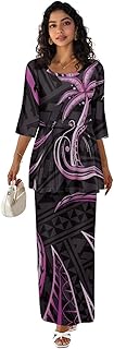Puletasi Samoa Maxi Dresses for Women 2 Piece 2025 Trendy Loose Fit Vacation Half Sleeve Neck High Waist