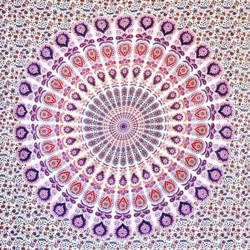 MOMOMUS Dywan ścienny mandala  uniwersalny, kolorowy, 100% bawełna  idealny jako dywan ścienny Aesthetic, chusta na ścianę w stylu boho, indyjska ozdoba na ścianę z materiału lub gobelin ścienny
