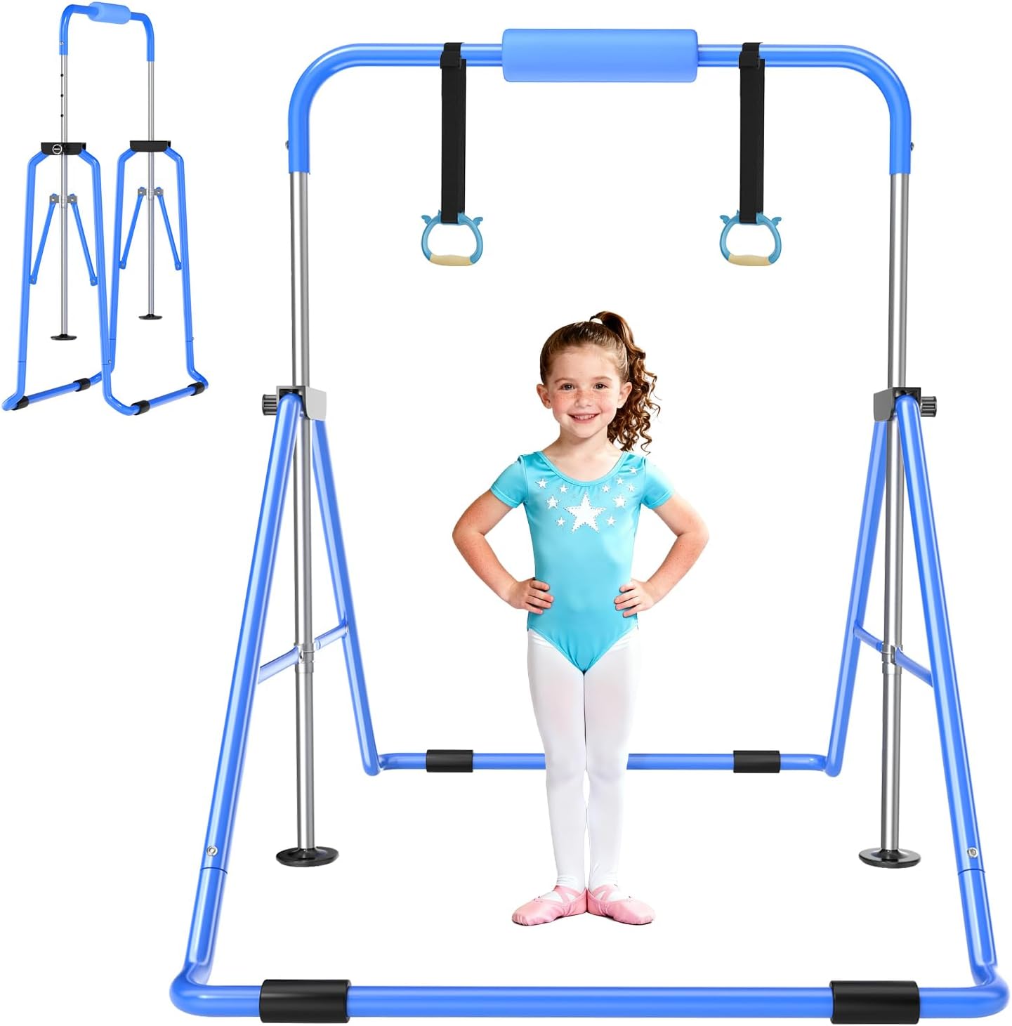 Safly Fun Foldable Gymnastics Bar for Kids, Adjustable 35"-51", Sturdy 145 lbs Capacity, Easy-to-Assemble, Gymnastics Equipment for Kids for Indoor/Outdoor Training