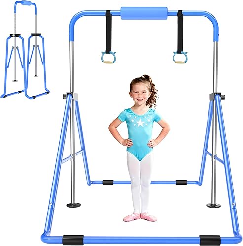 Safly Fun Foldable Gymnastics Bar for Kids, Adjustable 35"-51", Sturdy 145 lbs Capacity, Easy-to-Assemble, Gymnastics Equipment for Kids for