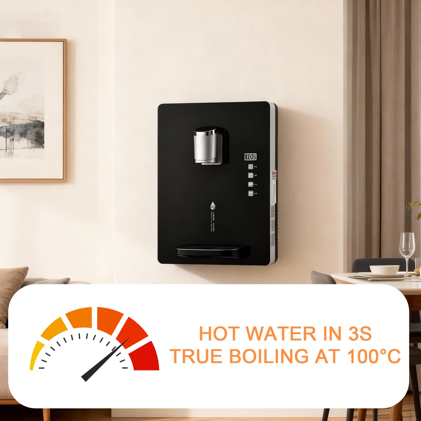 Natychmiastowy dozownik ciepłej wody, 2200 W, 30 l/h, oszczędność energii, elektroniczna blokada przed dziećmi, inteligentny ekran dotykowy, regulowana temperatura do użytku domowego lub biurowego