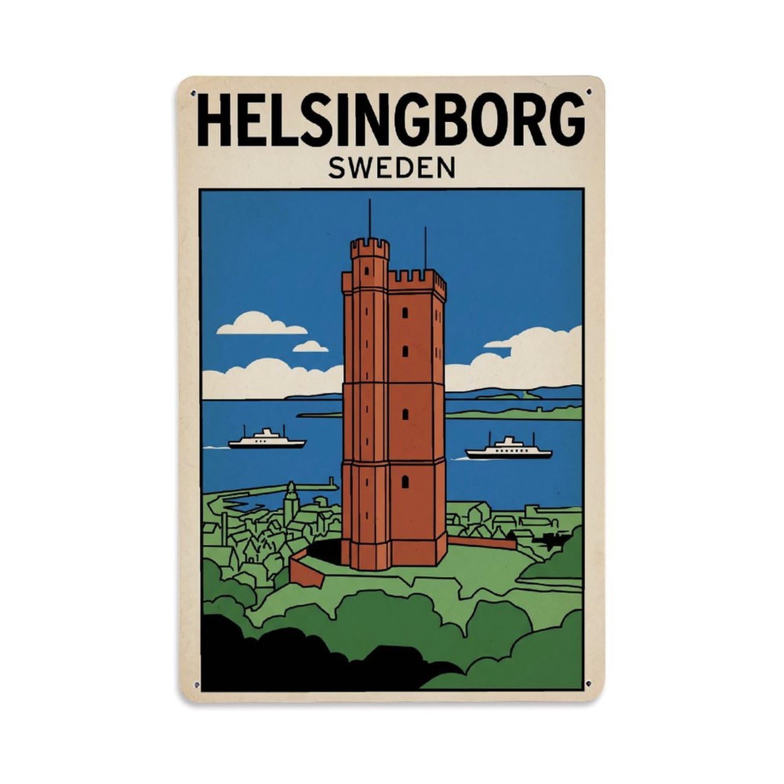 Sweden Helsingborg Vintage Travel Metal Tin Sign Plaque Wall Decor for Cafe, Club Bar, Office, Garden Metal Poster 8x12Inch