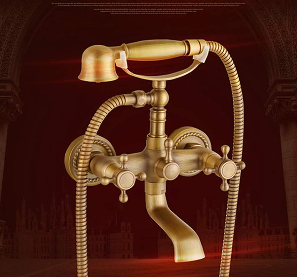Bathtub Faucets Brass Bathroom Faucet Cold And Hot Mixer Tap Wall Mounted Bath Faucet With Hand Shower Antique Brass Bath Shower Set,Antique Brass A