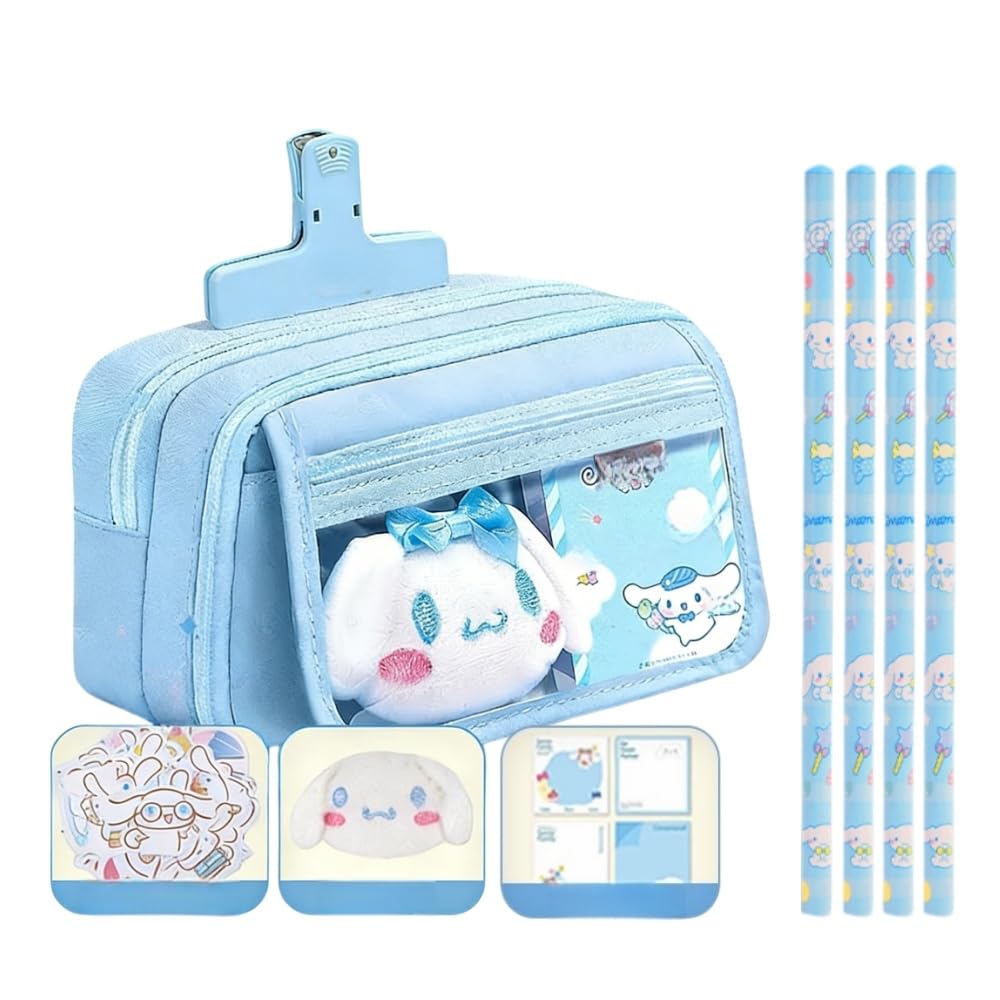 FEIFEI'S BOW Capybara Panda Stationery Set, Pencil Case with Stationary, Multi-Layer School Pencil Case, with Eraser, Ballpoint Pens, Sticker and More, School Office Supplier (Cinnia)