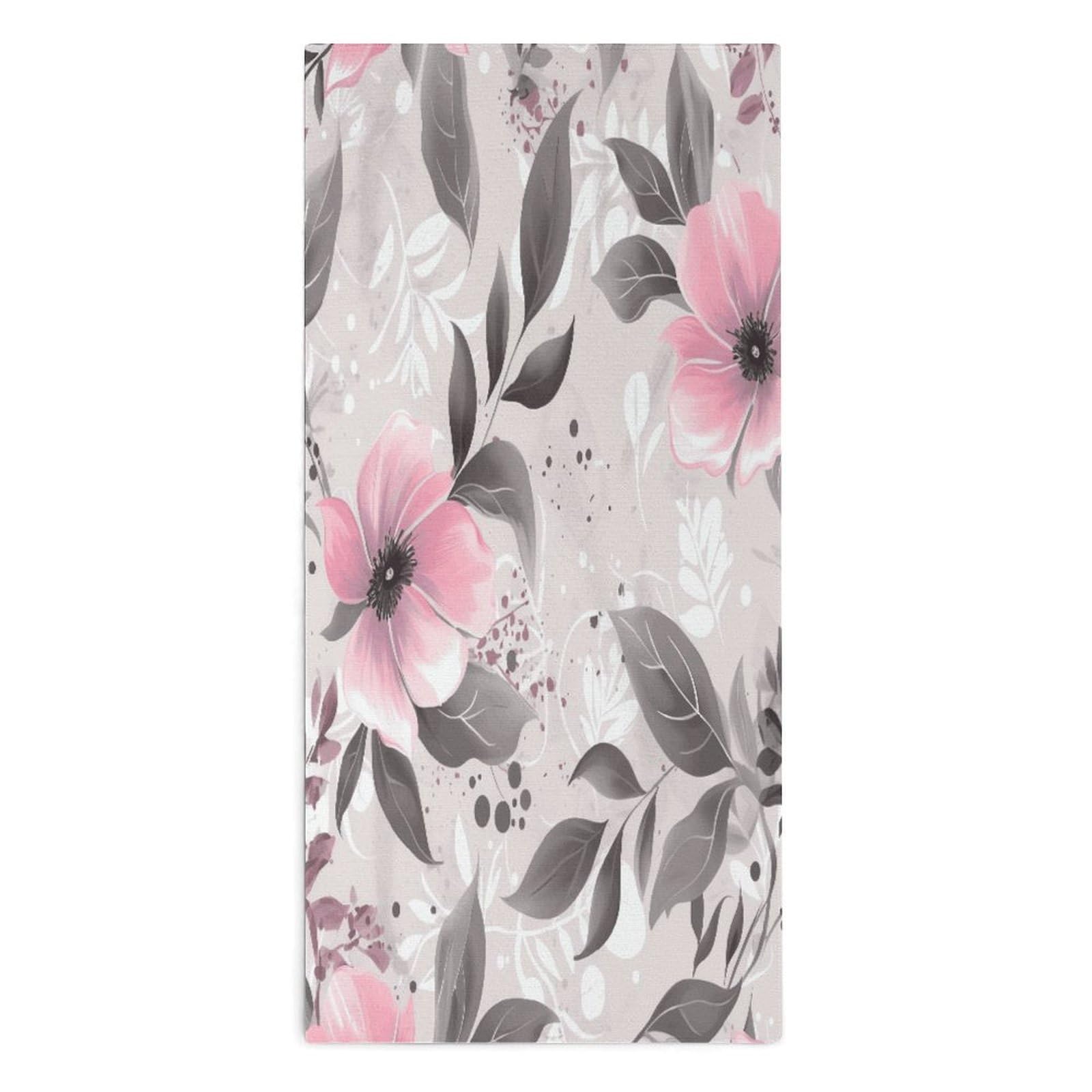 VstaDank Pink Flowers and Leaves on Gray Towel Quick Dry Absorbent Towels for Beach Thin Soft Lightweight Travel Bath Towel Sand Free Super Microfiber Face Towels for Sport Bath Adults