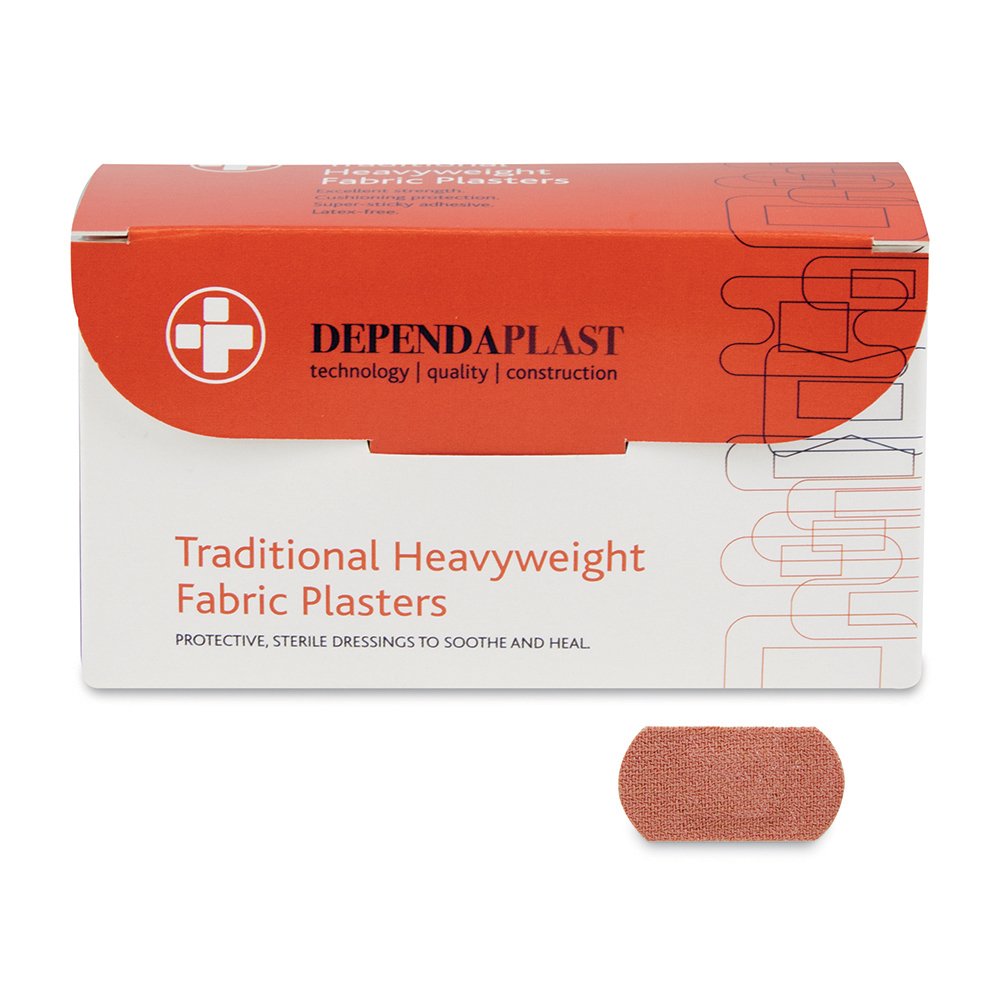 RELIANCE MEDICAL Dependaplast Traditional Heavyweight Fabric Plasters, Extra Cushioning And Physical Protection - Heavy Elastic Fabric - Super-Sticky Zinc Oxide Adhesive (4 x 2 cm, Pack of 100)