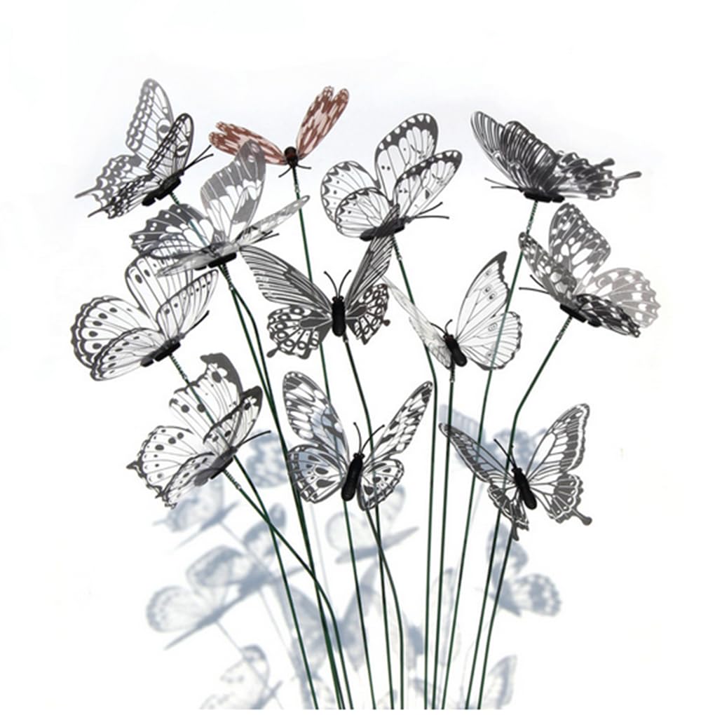 50pc 3D Butterfly Garden Stake Decor,10" PVC Butterfly Garden Decor for Outside,Shaking Head Artificial Butterflies for Cake Bouquet Wall Lawn Pathway Plant Pot Flower Bed Yard Decor (Black)