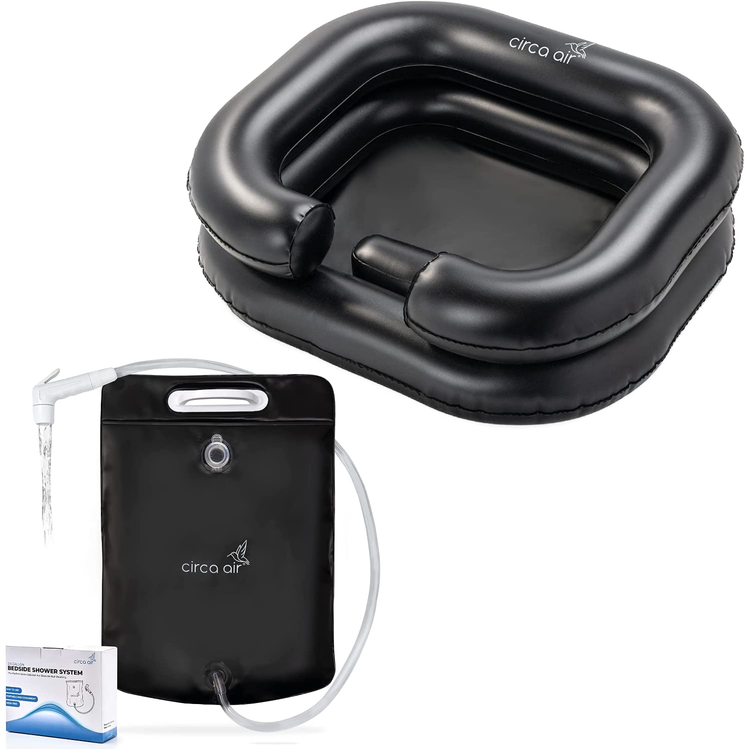 Circa AirInflatable Hair Washing Basin and Shower Bag for Bedridden, Portable Shampoo Bowl for Home, Mobile Hair Washing Station, Portable Sink for Washing Hair in Bed, Elderly Aid Hair Washing