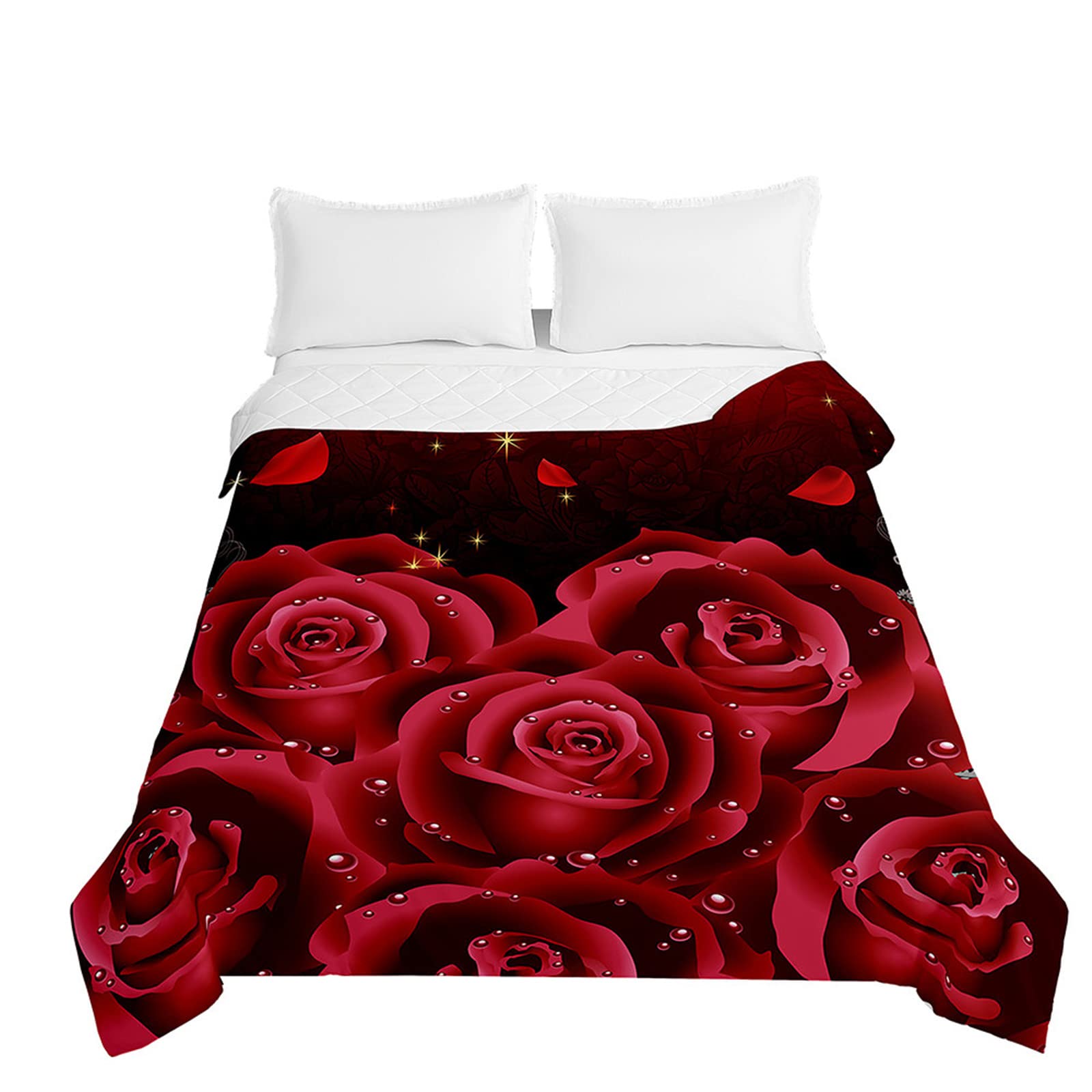 Oduo Burgundy Starlight Quilted Bedspread Throw Soft Microfiber Lightweight Coverlet Quilt, Double King Rose Quilted Coverlets Comforter Sofa Bed Cover Bedding For Bedroom Decor (230X260cm,)