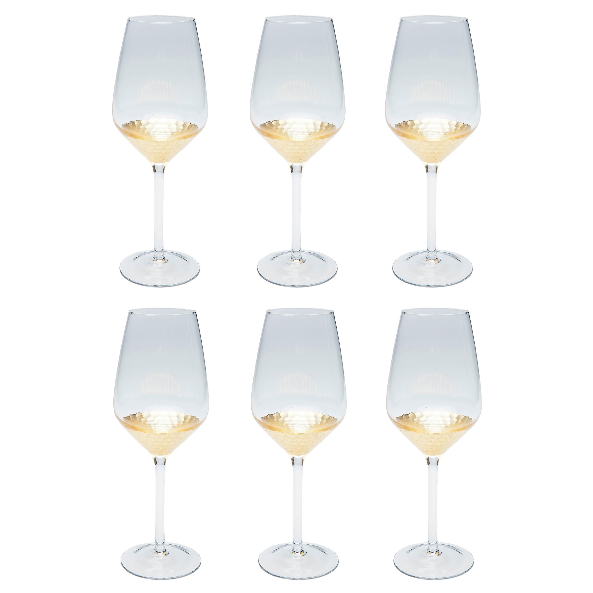 Kare Design Weißweinglas Gobi, Gläser-Set, 6-teilig, 450ml, Glas mit goldenen Details, Luxuriöser Kelch für festliche Tischdeko, Modernes Weinglas
