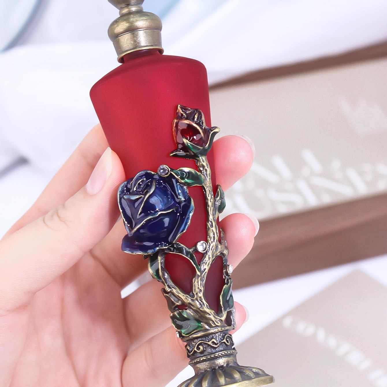 Rayberro Parfümflasche im Vintage-Stil, leer, 25 ml, Kristall-Inlay, Parfümflaschen, ätherische Öle, Tropfflasche, nachfüllbarer Behälter, Unterflasche, dekorative Glasflasche für Heimdekoration, für