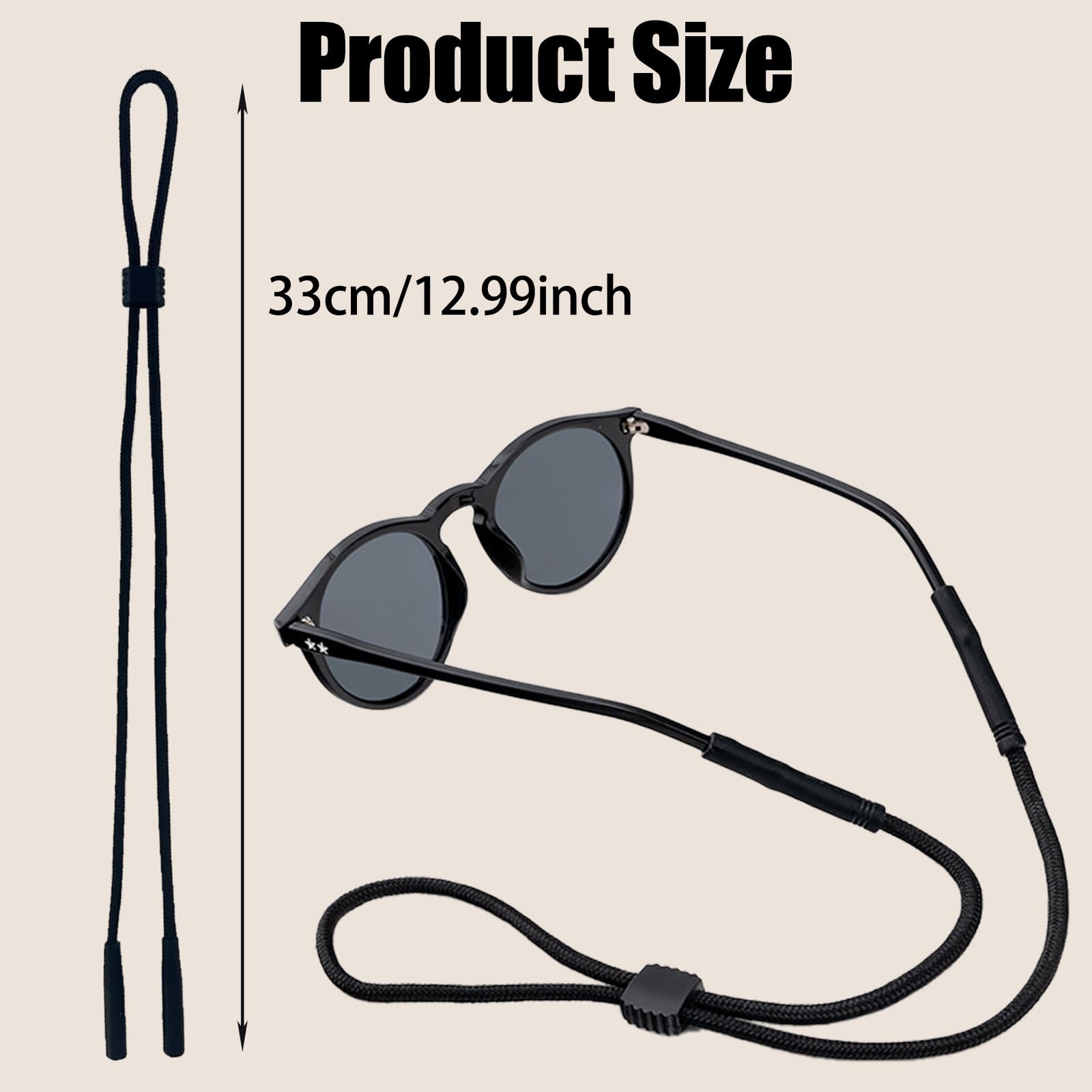 3 correas ajustables para gafas, cadena antideslizante para gafas, correas para gafas, con hebilla antideslizante de silicona, cadena de fijación de gafas de nailon, para salir, deportes, leer (negro) — view 4