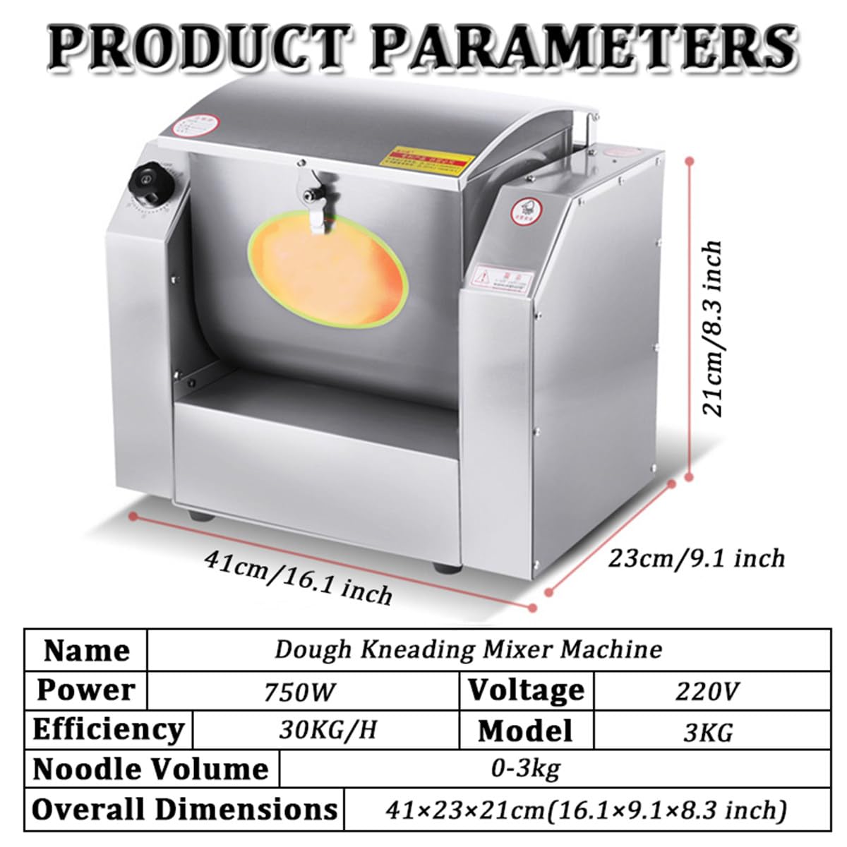 Impastatrice elettrica da Cucina da 3 kg, impastatrice per Pane da 30 kg/h, impastatrice Professionale per Farina, impastatrice da Cucina per Pasta, Noodles e Pizza