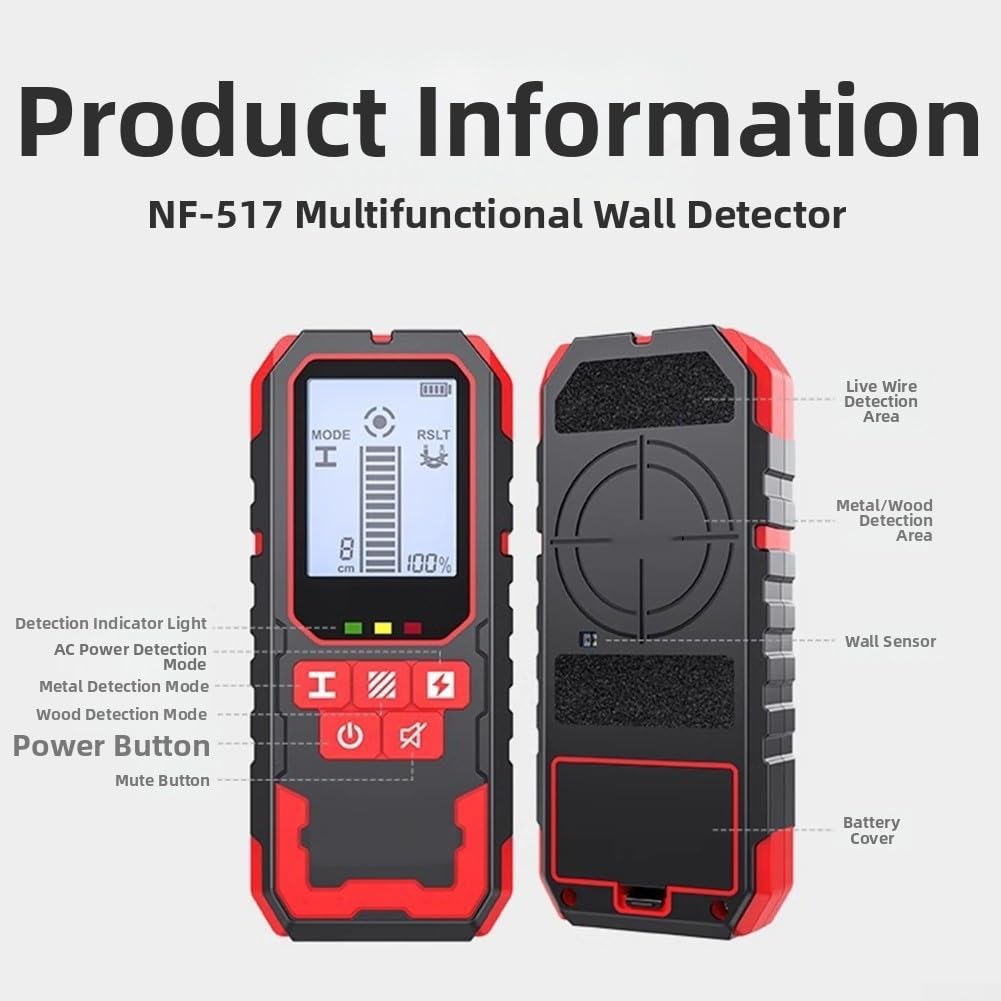 Leitungsfinder NF-517 mit HD Display für Wand Scanner, erkennt Metall Holz AC Kabel, IP54 robust, 153mm