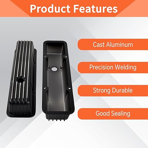 Miniatura 3 de Cubiertas de válvula de aluminio con aletas compatibles con bloque pequeño Chevy 58-86 Tall 327 350 400 - Negro