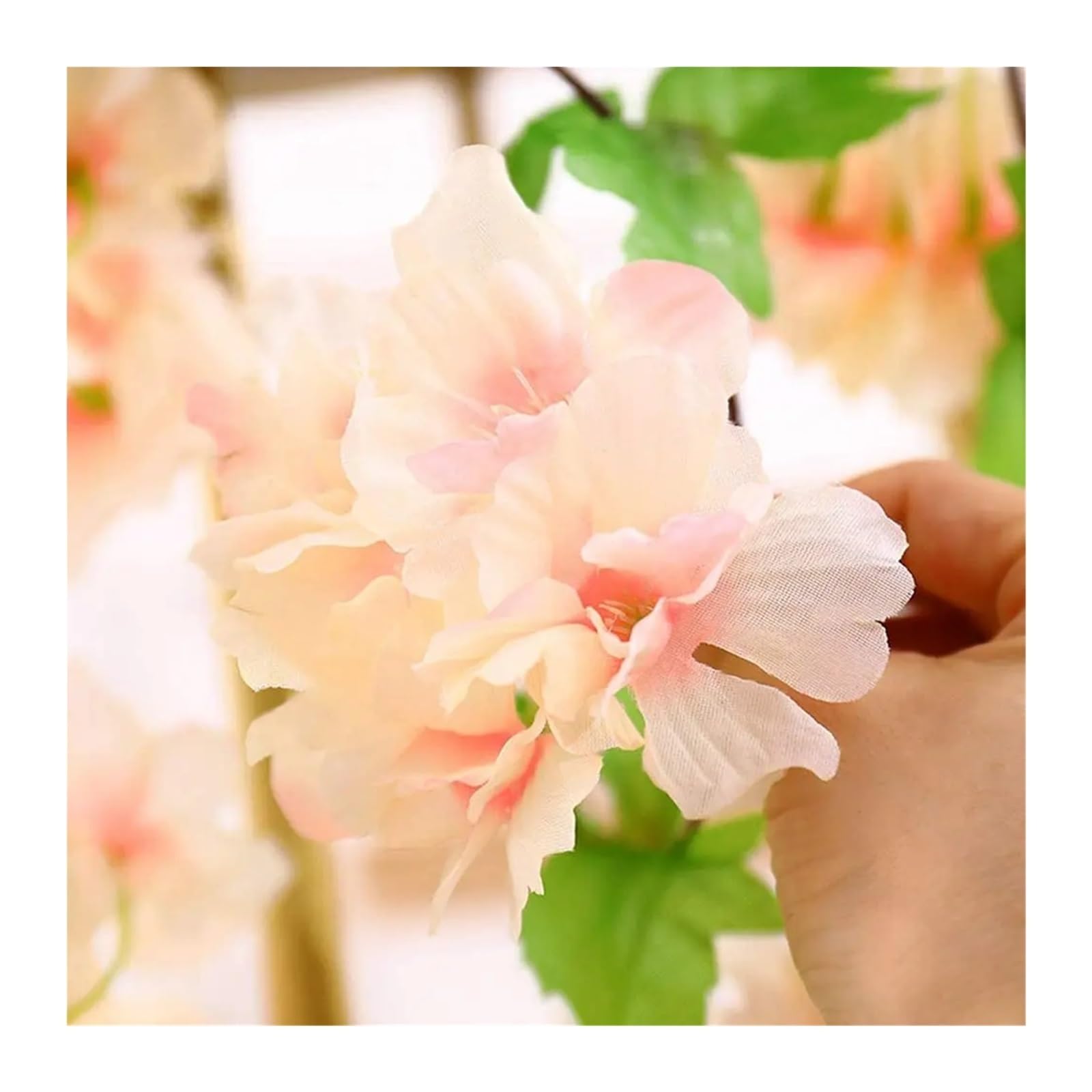 Künstliche Greenery Girlande künstliche Blumen, 4 stücke 2M Künstliche Kirschblüte Reben Hängen Pflanzen Faux Girlande Kirsche Kranz Künstliche Blume for Dekoration(Roze)