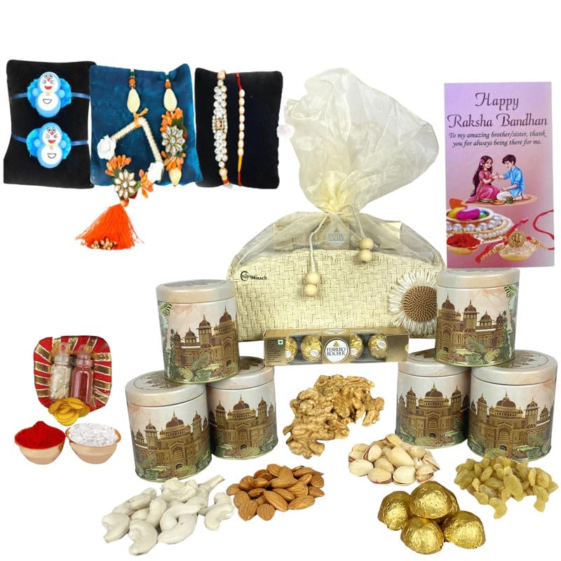Image of NUTRI MIRACLE Rakhi Dry Fruit Jar - Gift for Brother, Sister, and Family