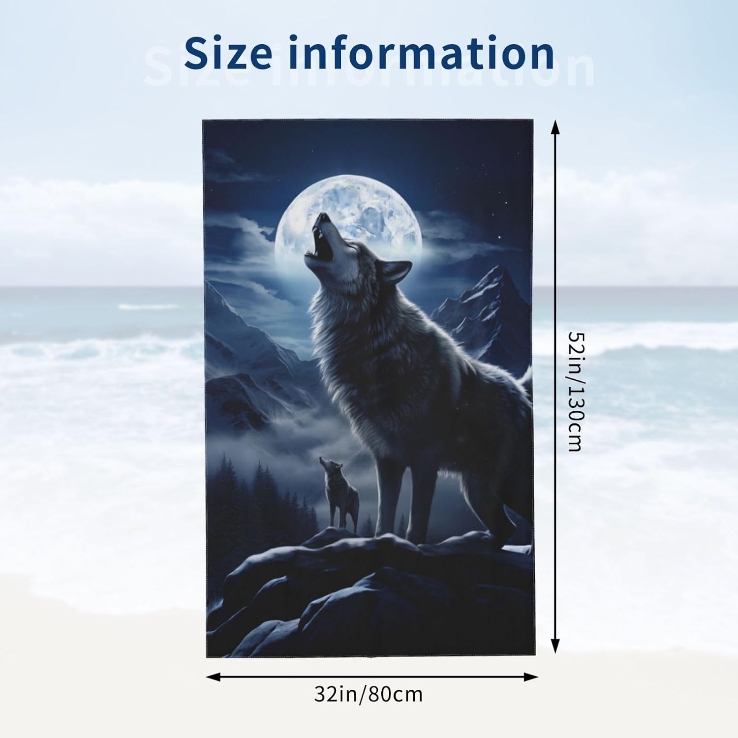 Cool Wolf Beach Towel,32x52in,Quick-Dry Sand-Free Bath Towels,Microfiber Lightweight for Travel Pool Yoga Beach Outdoor Activities Decor Accessories Gifts (Snowy Mountain Wolf) image 3