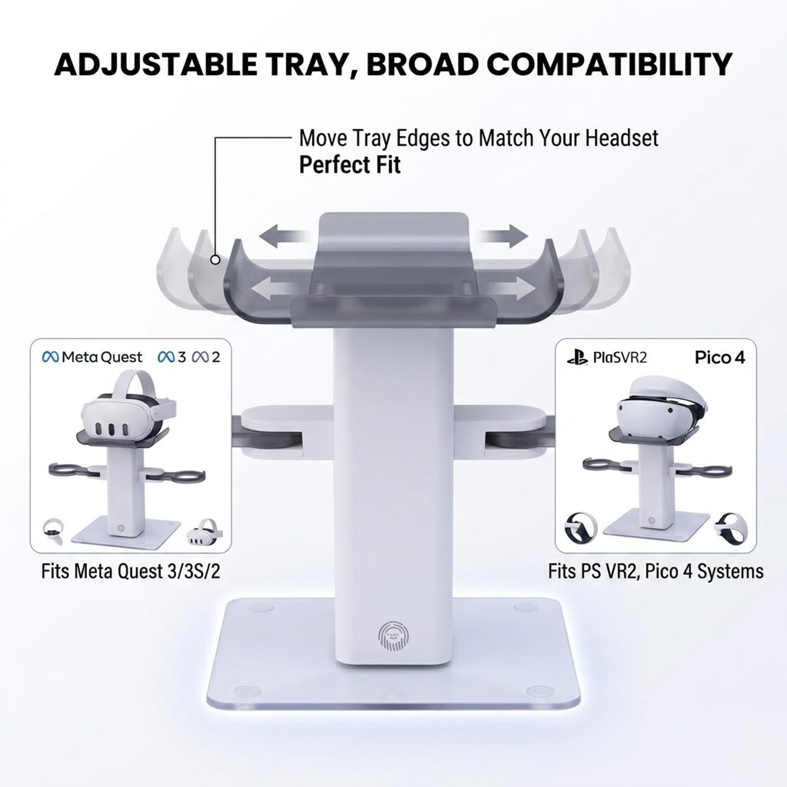 RGB Charging Dock Compatible with Meta Quest 3S/3/2,Vertical VR Headset Charger & Controller Holder with Adjustable Tray (White) — view 4