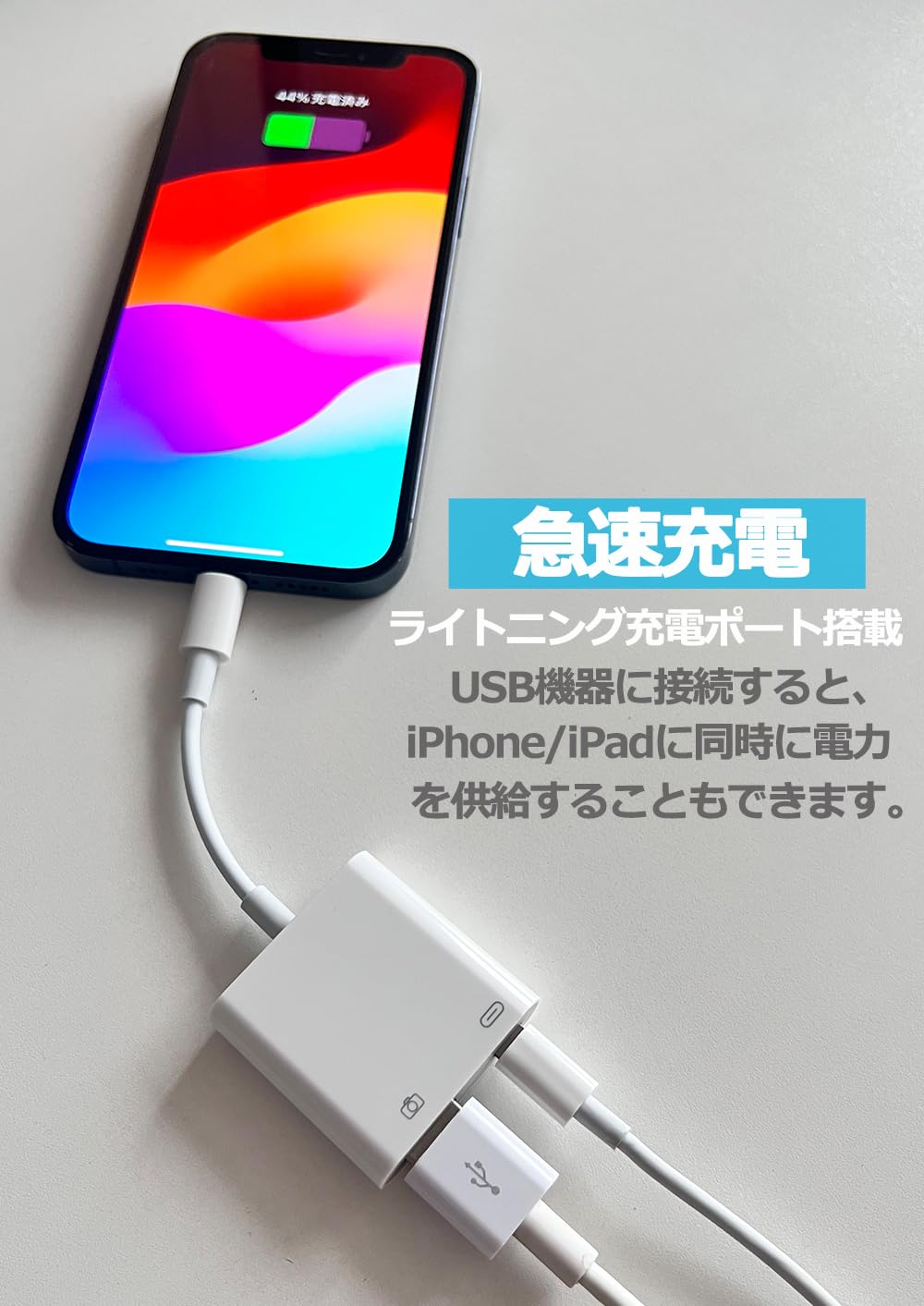 iphone USB変換アダプタ Lightning - USB3.0 カメラアダプタ 2-in-1