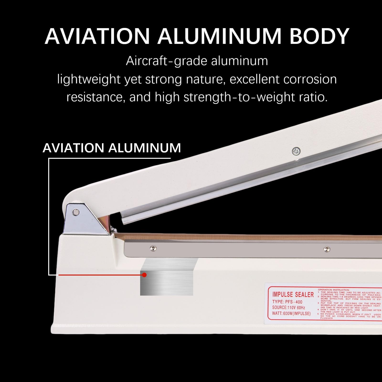 16 "Aviation corpo in alluminio sigillatore a impulso borse manuale sigillatore di calore con striscia di tenuta da 3 mm per sacchetti di plastica PE PP, sacchetti termoretraibili Sigillanti