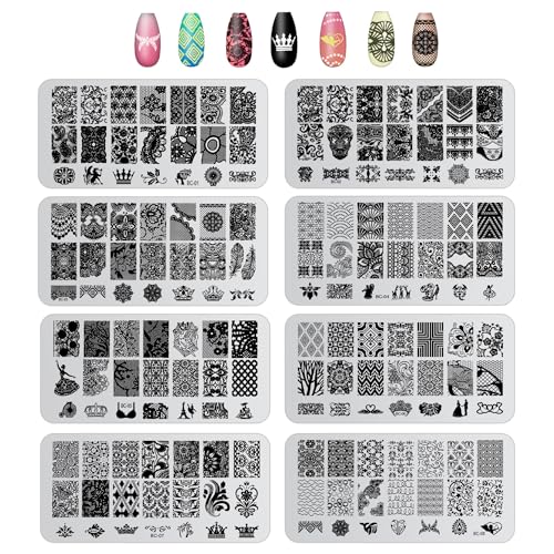 Kit de tampon dentelle pour stamping - Lot de 8 plaques DIY - Décoration ongles femme - Cadeau