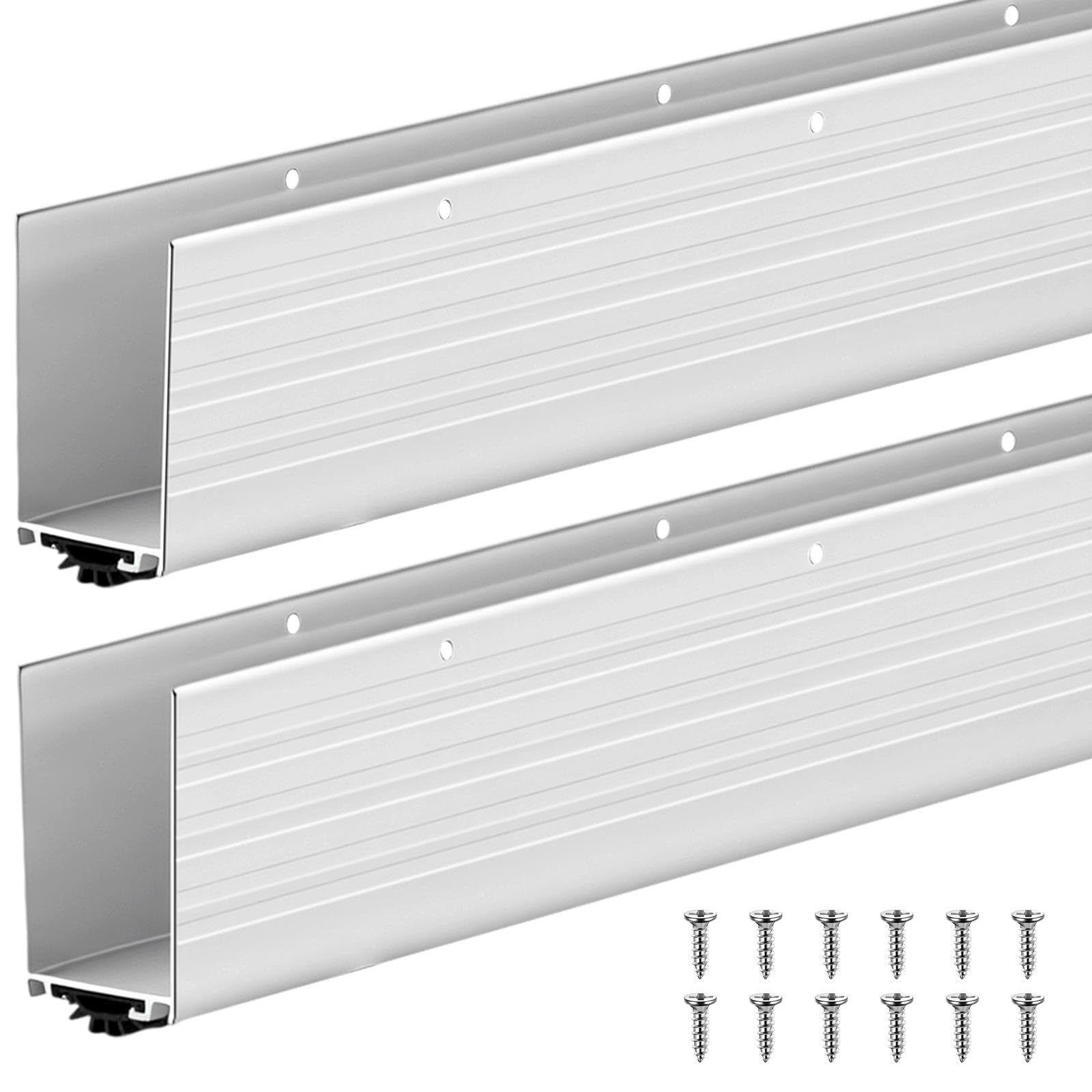 2 Pack U Shape Screw on Under Door Seal 48 Inch Aluminum and Rubber Door Threshold Extension with Draft Stopper for Home Prevents Hot and Cold Air, Dust and Insects, Suitable for 1-3/4 Inch