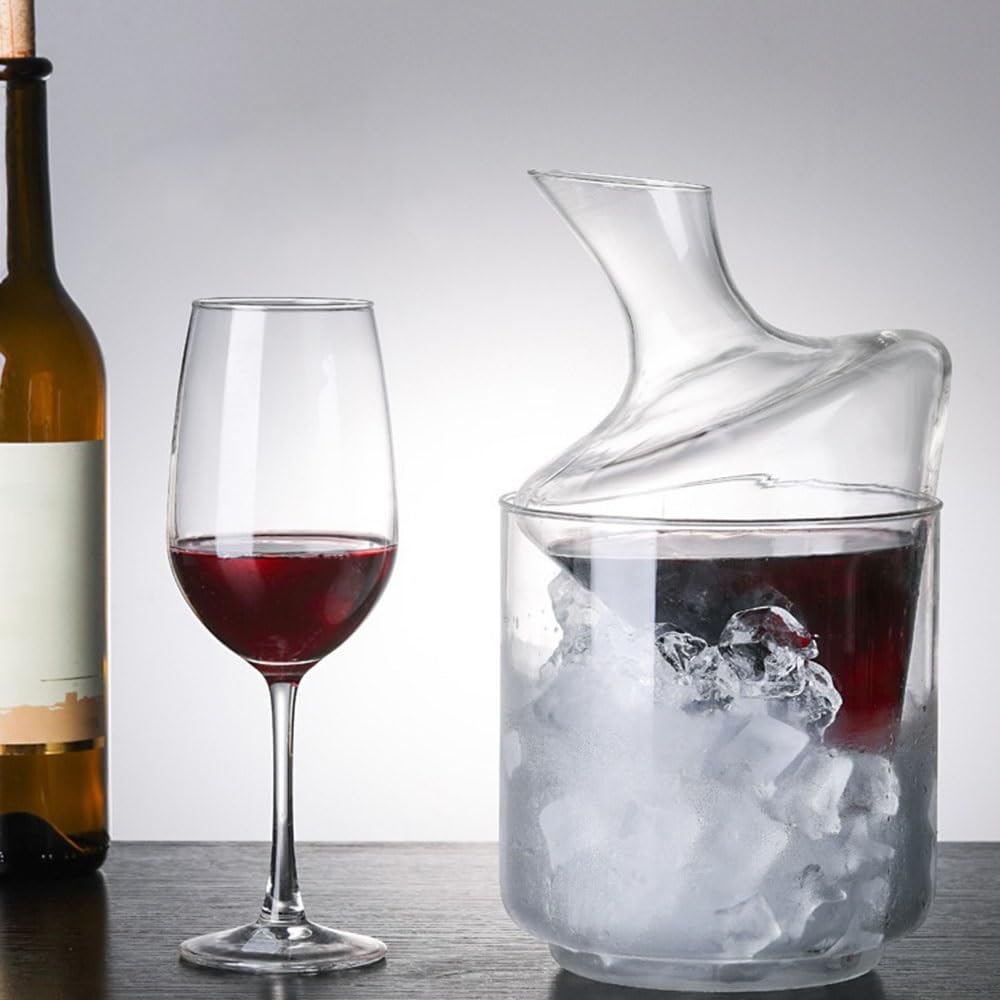 Decantador de Vino Jarra decantadora de vino frío 1000 ml con forma cono y aireador, compartimento for hielo. Ideal for tinto