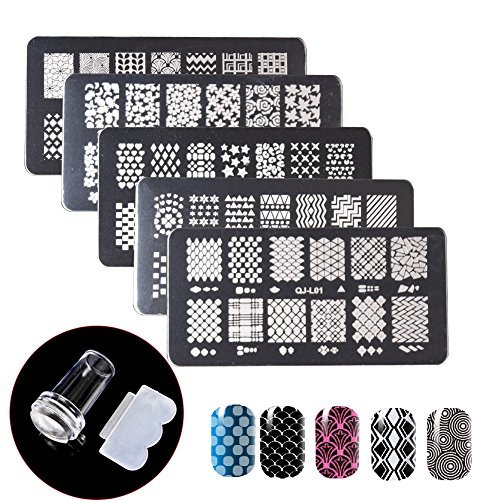 WOKOTO 5 Pieces Nail Stamping Plates Kit Floral Geometric Mosaic Image Stamp Set For Nail Art Stamp Stamping Templates Kit Nail Art Transfer Stamp Plates
