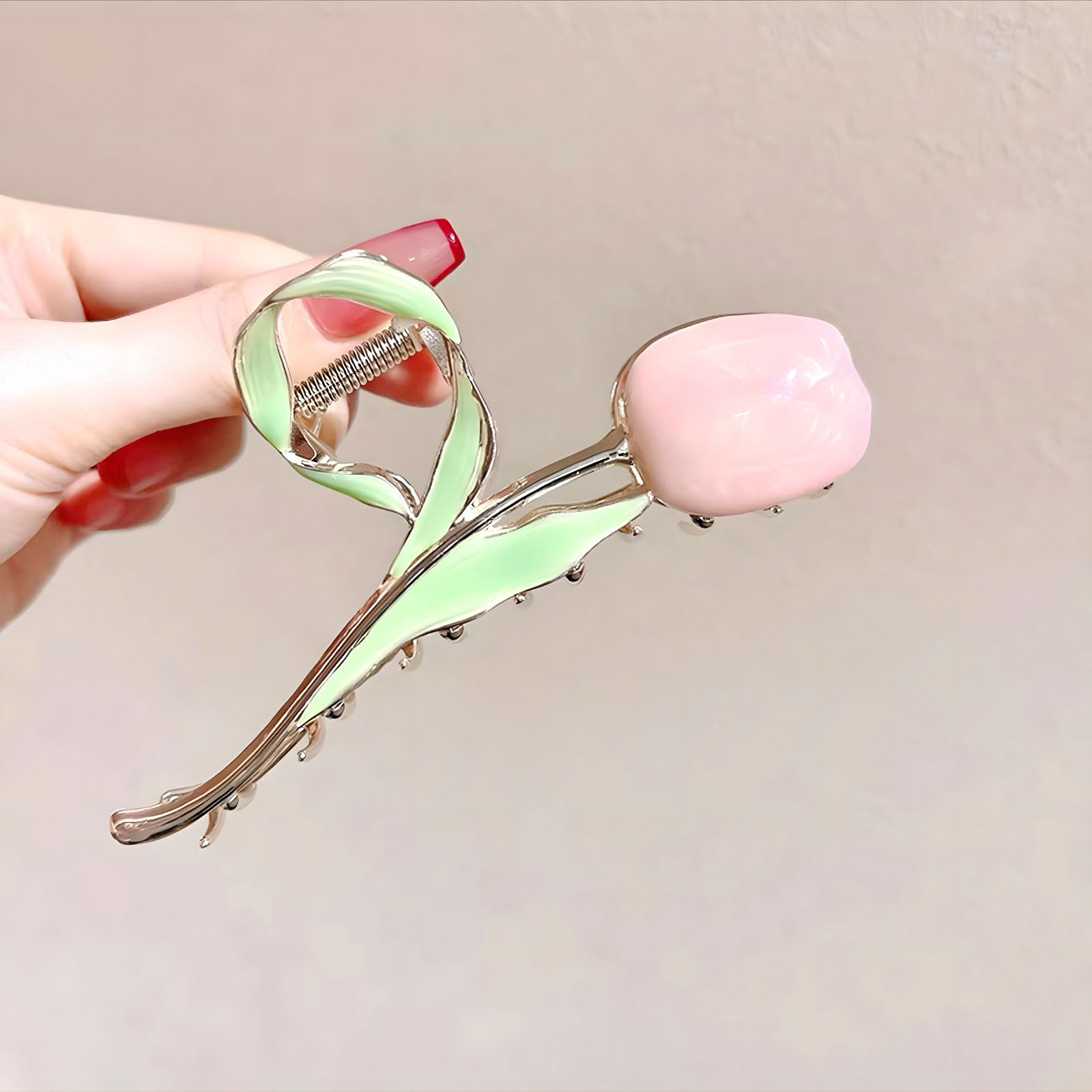 Pink Tulip Metal Enamel Hair Clip Tulip Metal Hair Claw Clip, Bridesmaids Gift, Floral Enamel  main image 2