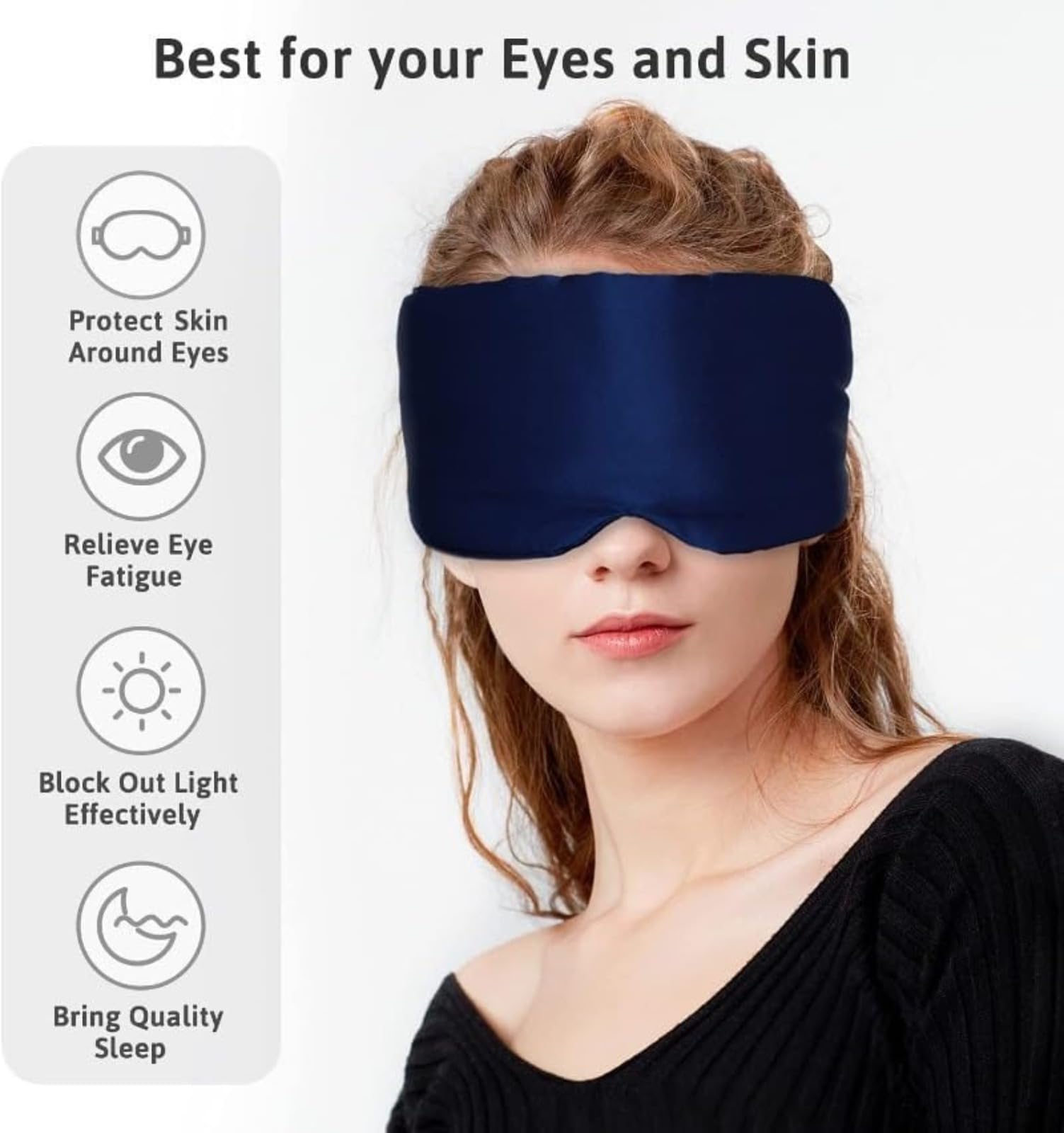 Máscara de seda para dormir, antifaz de bloqueo de luz para dormir, máscara de ojos de seda agradable a la piel para aliviar la fatiga ocular y mejorar la calidad del sueño
