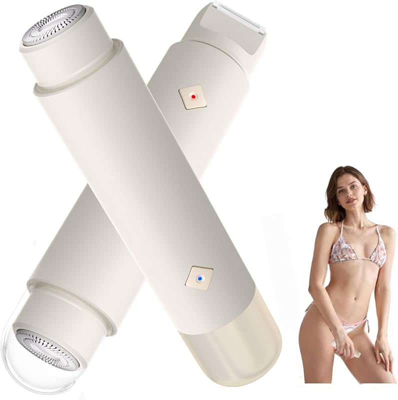 Aparador elétrico feminino Karrong para virilha, com duas cabeças, sem fio e na cor branca