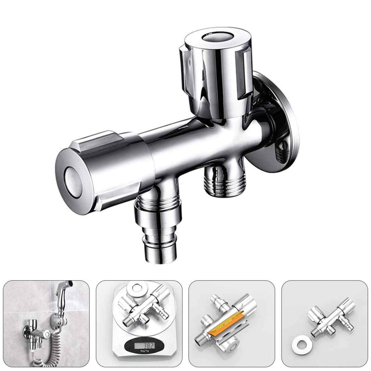 SHINEOFI Válvula de Cierre Doble para Lavadora Diseño Simple y Material de Acero Inoxidable, Práctica Prueba de Fugas para Cocina y Baño
