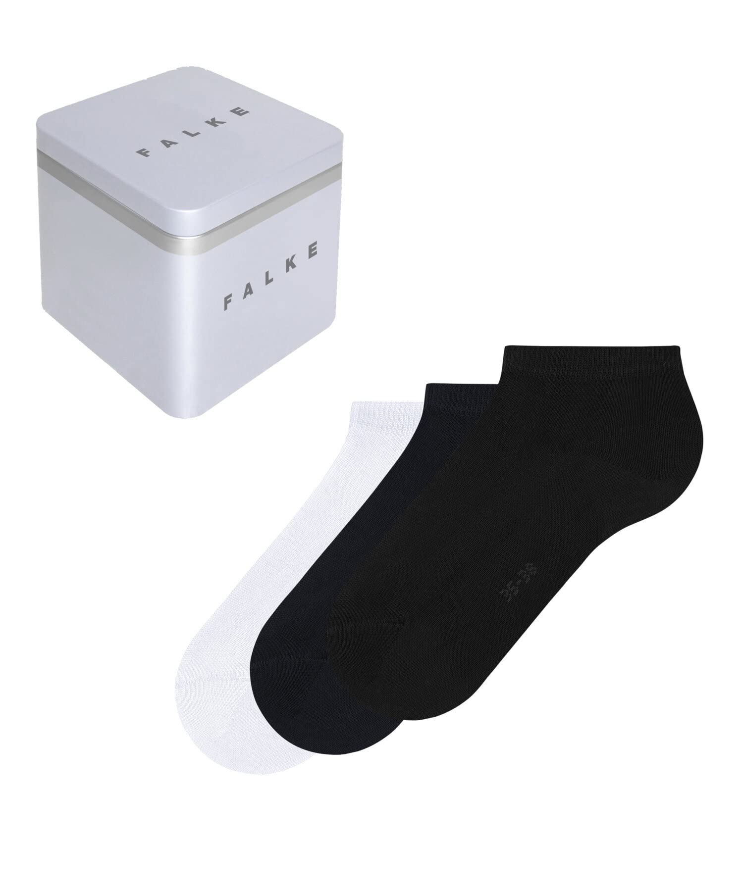 FALKE Women's Happy Box Uni Multipack W Sn Cotton Low-Cut Plain 3 Pairs Trainer Socks, Multicolor Black Navy Blue White 0010, 5.5-8