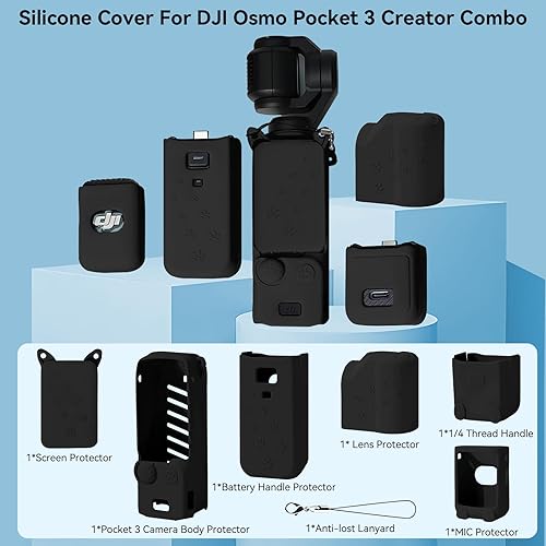 Miniatura 2 de Funda de silicona Pocket 3 Funda protectora Protector de lente compatible con cámara Vlogging DJI Osmo Pocket 3 Creator Combo Accesorios (negro)
