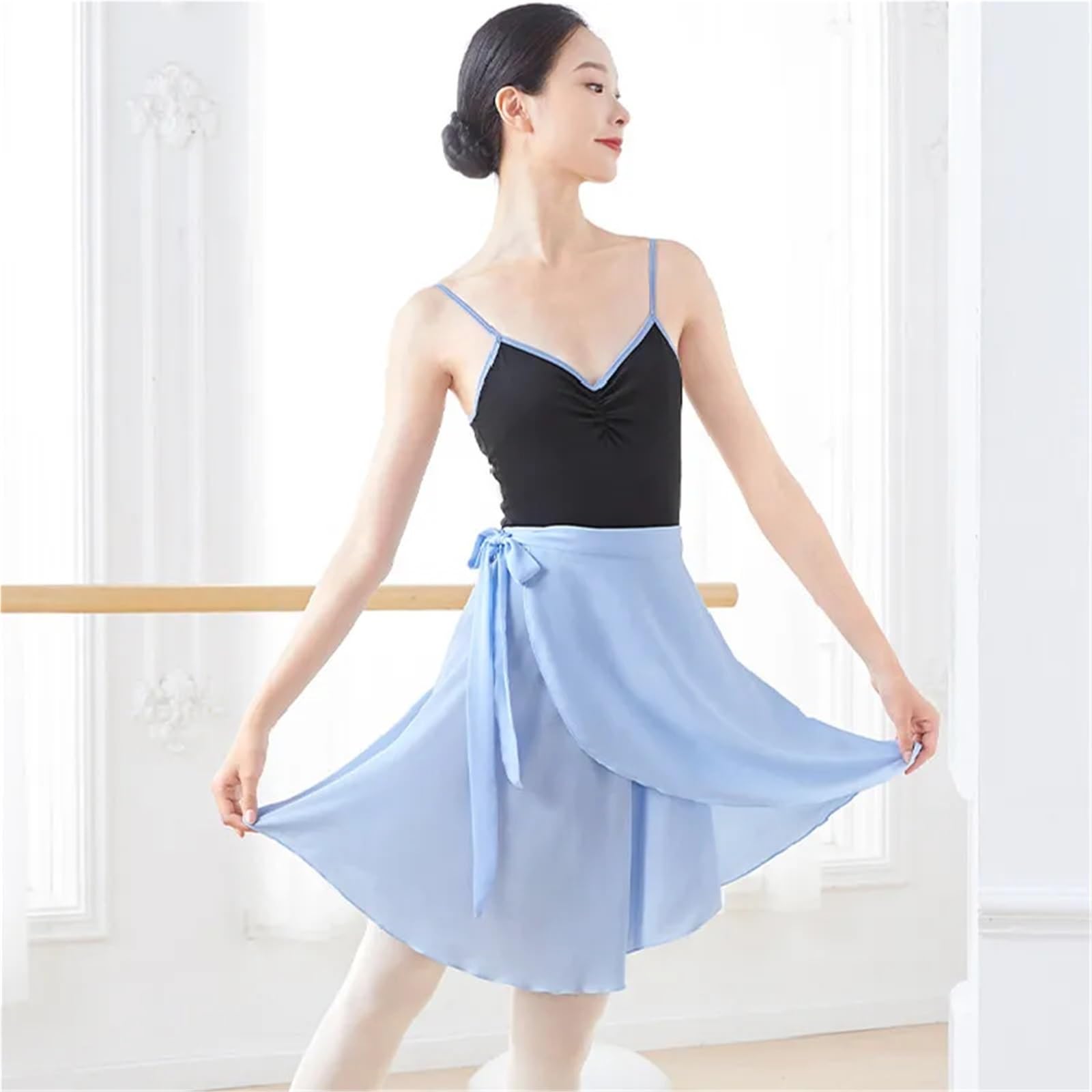 Ballett-Wickelrock FüR MäDchen Damen Ballettröcke Langer Wickelrock aus Chiffon Balletttanzkleid Tüllröcke Polyester Schnürrock Tanzkostüme for Erwachsene Zum Tanzen(Light Blue)