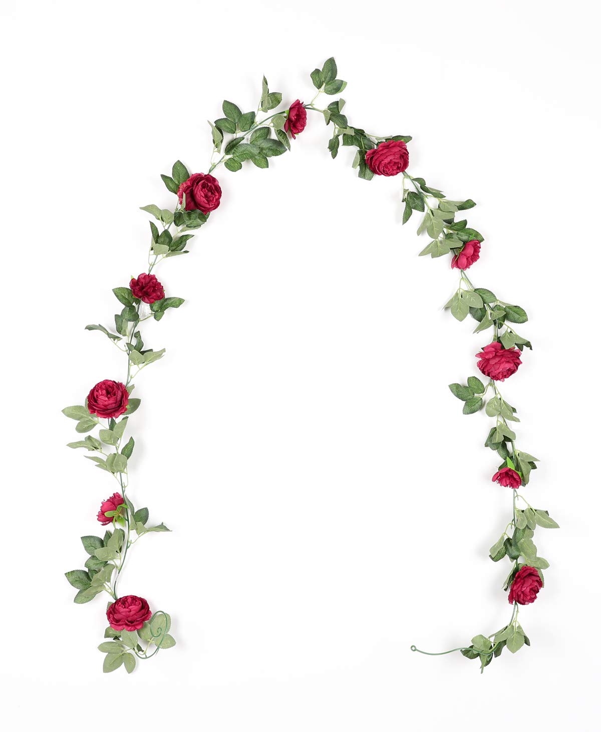 Duovlo 8.2Ft Artificial Peony Flower Garland Hanging Greenery Vine Silk Floral Vine Home Wedding Arch Wall Craft Arrangement Decorations,Pack of 2 (Red)