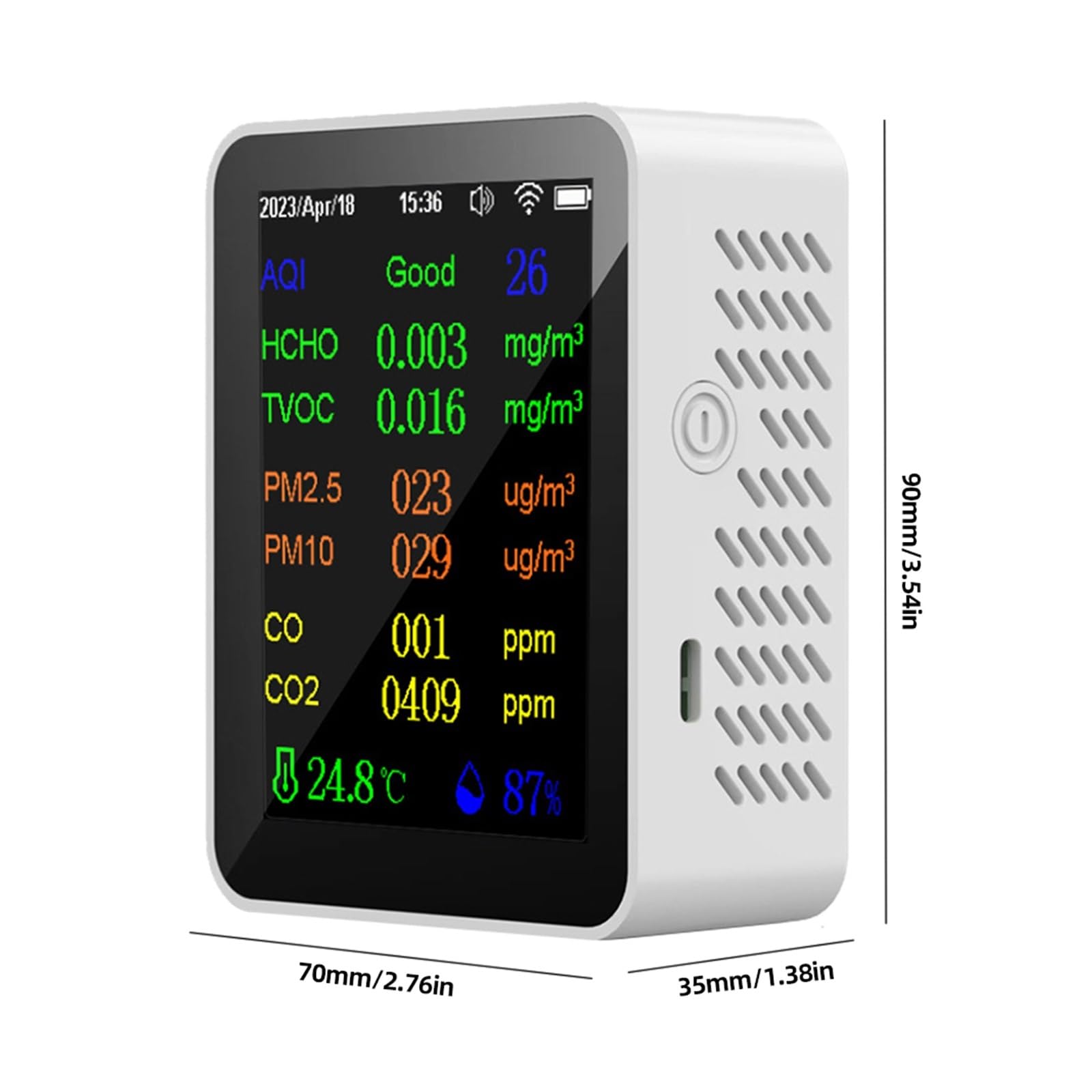 Monitor jakości powietrza Monitor jakości powietrza 12 w 1 przenośny Monitor CO2 kolorowy ekran detektor dwutlenku węgla z wyświetlaczem czasu/daty do użytku w pomieszczeniach(White 12 In 1)