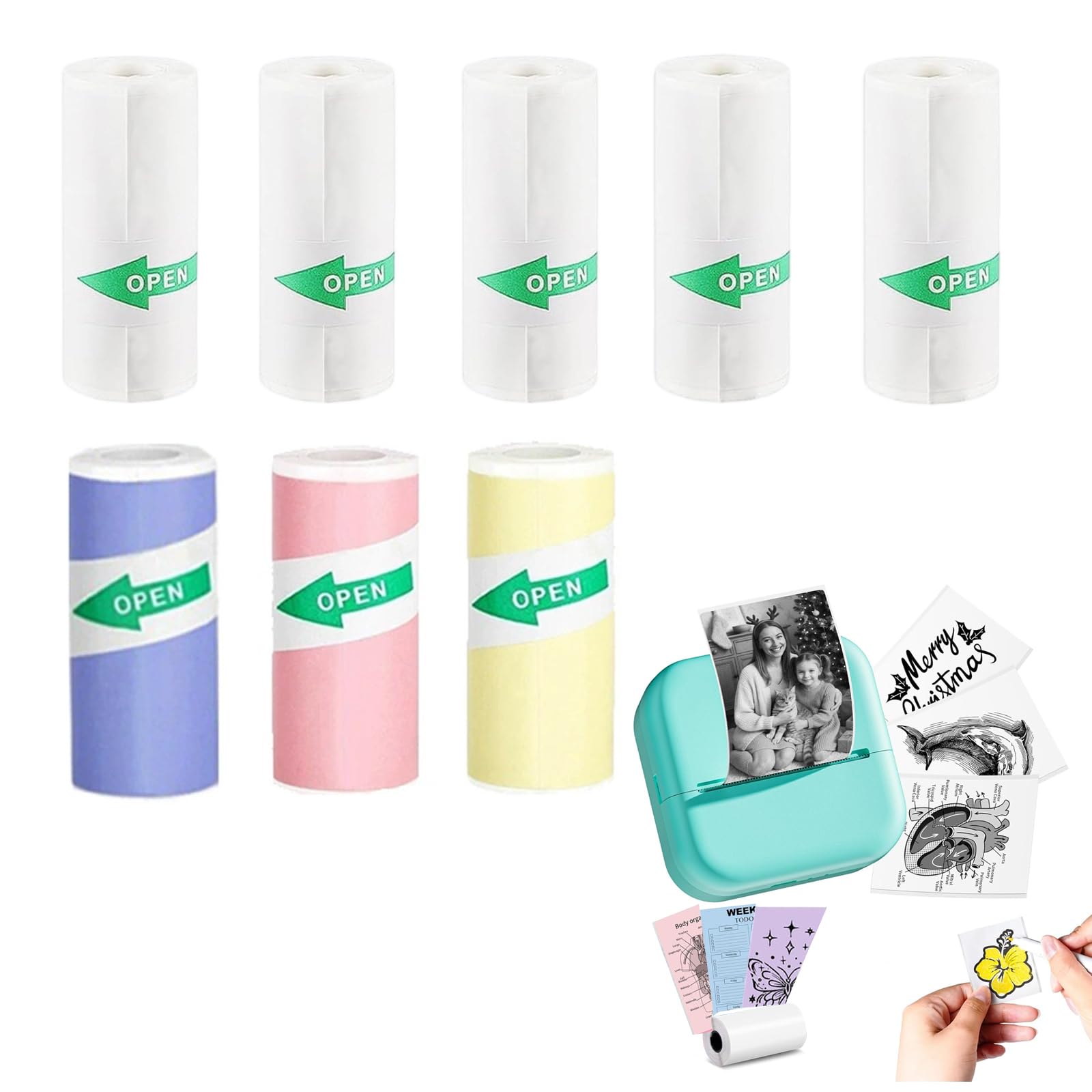 Mini Rouleaux Papier Autocollant Thermique 57x25mm pour Imprimante Phomemo Memoking - Lot de 8