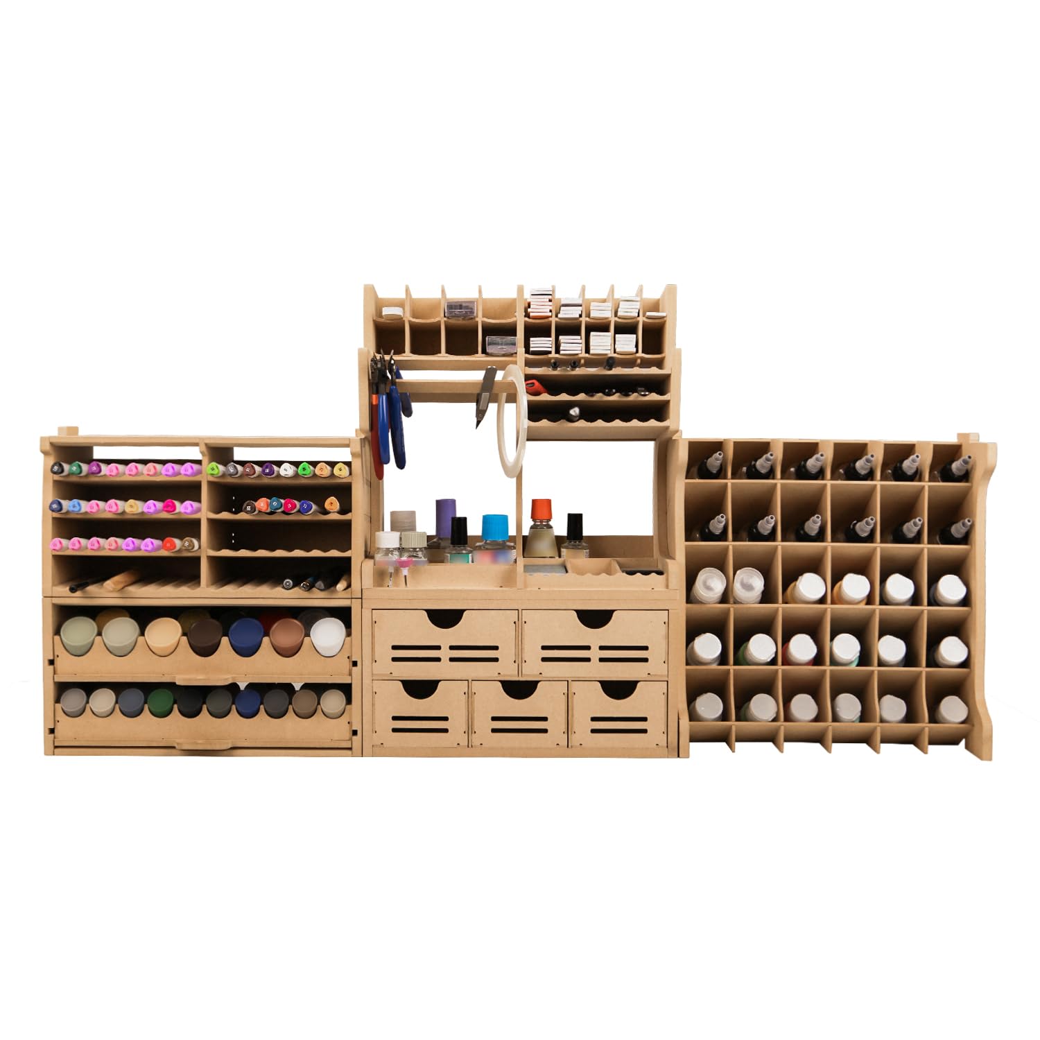 Bucasso Plastic Model Paint Rack and Tool Storage - Large Capacity Workbench for GK RS - MDF Material