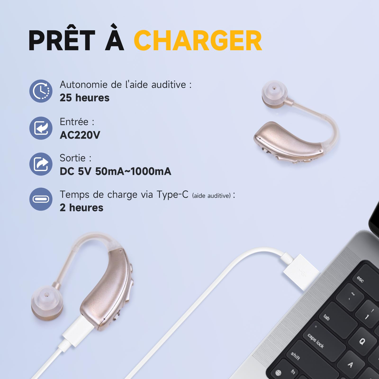 Appareil Rechargeable, Longue durée de Vie, qualité sonore Haute définition, Fonction de réduction du Bruit (A313-bleu) (Argent)