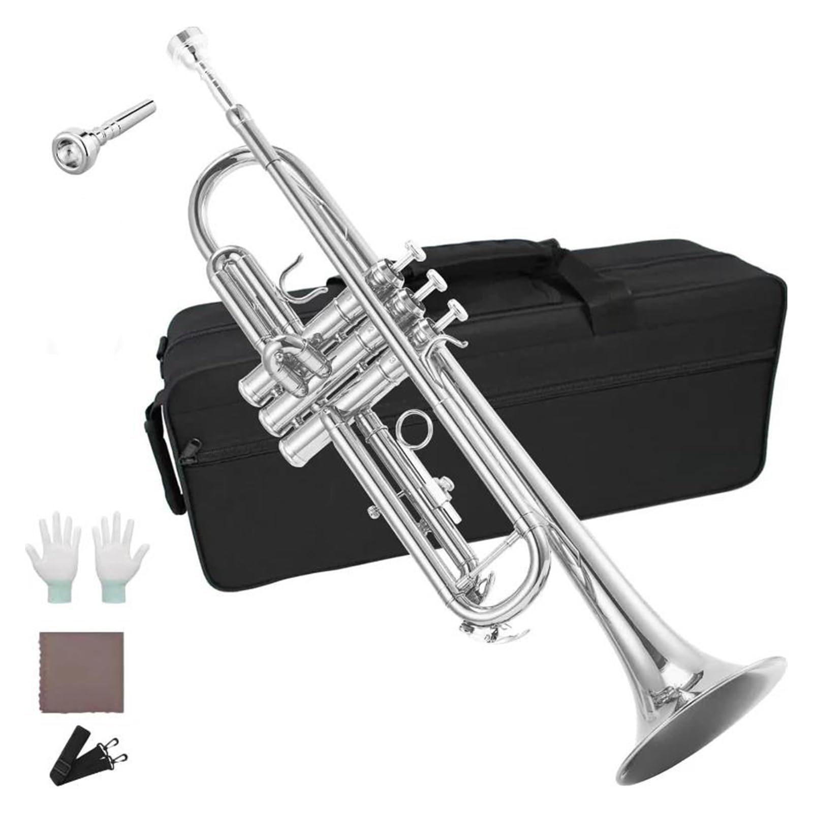 Trompeta De Bolsillo Para Principiantes De Latón En Sib Con Acabado Dorado Niquelada Y Profesional Para Adultos(Nickel Plated)