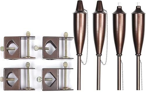 Deco - Juego de 4 antorchas de jardín para exteriores o patio, color marrón con abrazadera para cubierta (marrón)